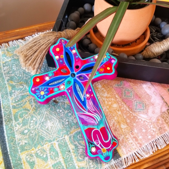 Unbranded Other - Boho /Mexican Talavaera Colorful Handpainted Pottery Wall Hanging Cross Folk Art